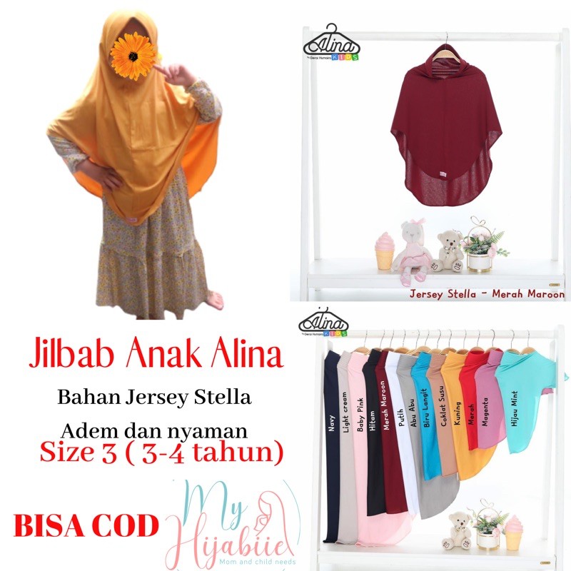 Jilbab Instan Anak Tk Alina - Hijab Bergo Anak Size 3 Usia 3 Sampai 4 Tahun