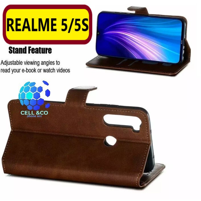 Flip cover REALME 5/5S Flip case buka tutup kesing hp casing hp flip case leather wallet