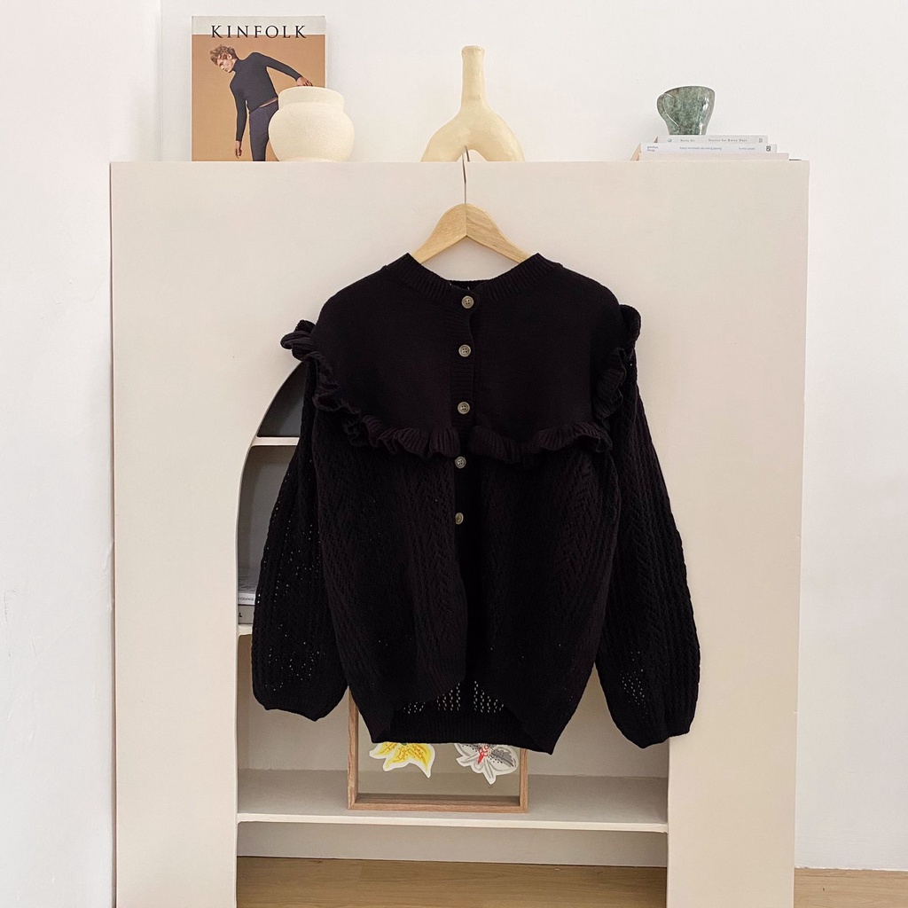 Vintage House Jisoo Korean Knit Cardi (Cardigan Rajut Wanita Korea)-Black