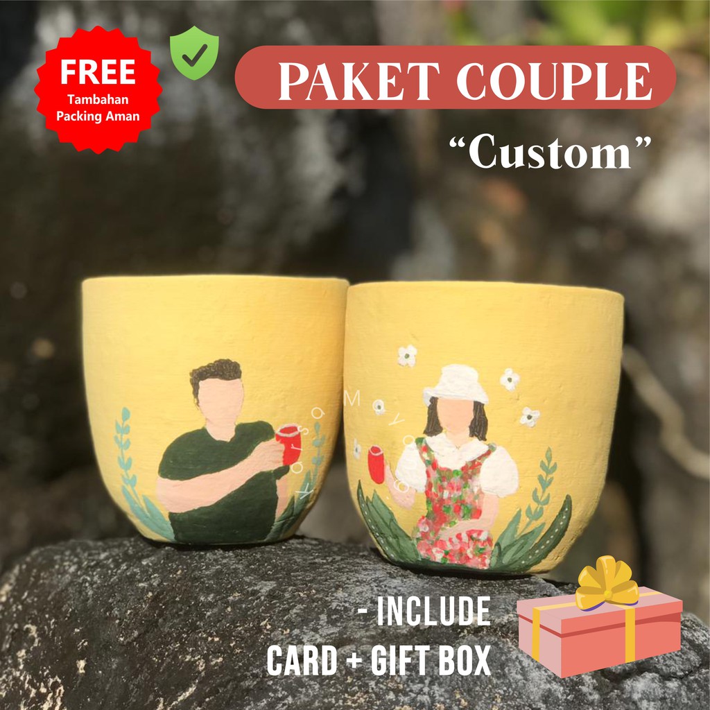 Pot Lukis Tanah Liat / Gerabah / Terracota - PAKET COUPLE CUSTOM GIFT BOX