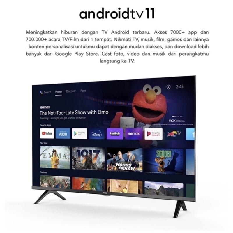 TCL LED 32 inch 32A7 SMART ANDROID 11.0 HDR DOLBY AUDIO- YOUTUBE NETFLIX - 32A7 NEW!!! GARANSI RESMI 3 TAHUN