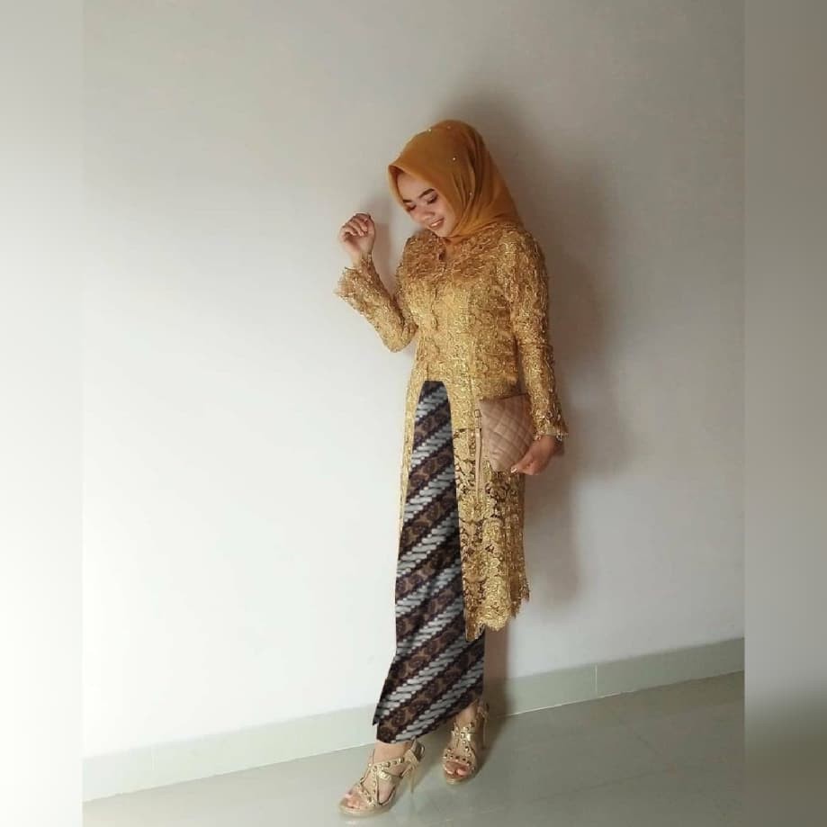 SMARTDN setelan kebaya wisuda tunik nuryani mustard brukat baju pesta nur vt