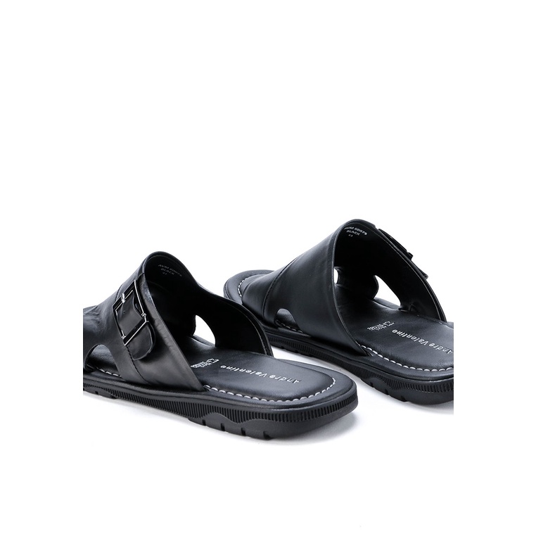 SANDAL SLIDE KULIT ANDRE VALENTINO PRIA ORIGINAL CASUAL HITAM AVM14