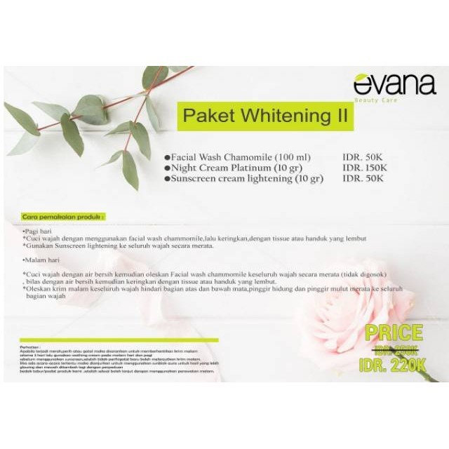 EVANA BEAUTY CARE / Paket kinclong(Paket Whitening II) BPOM