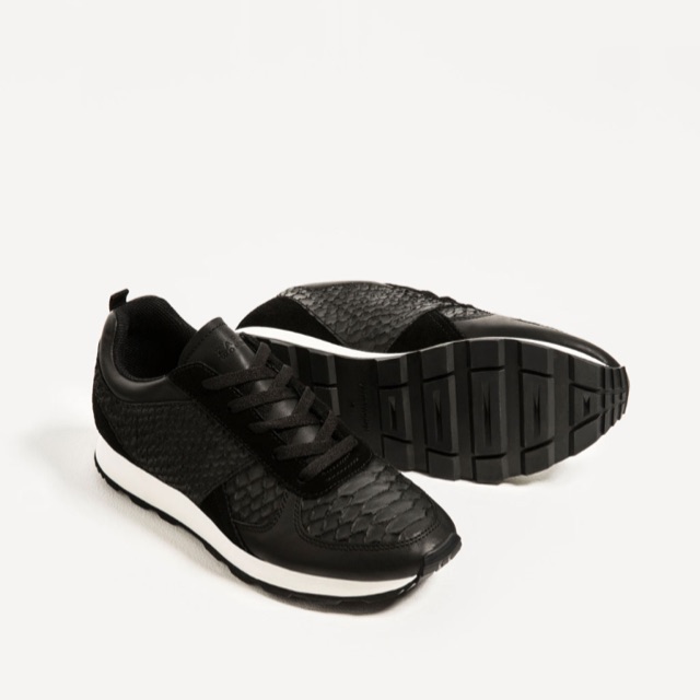 Zara Black Embossed Leather Sneakers