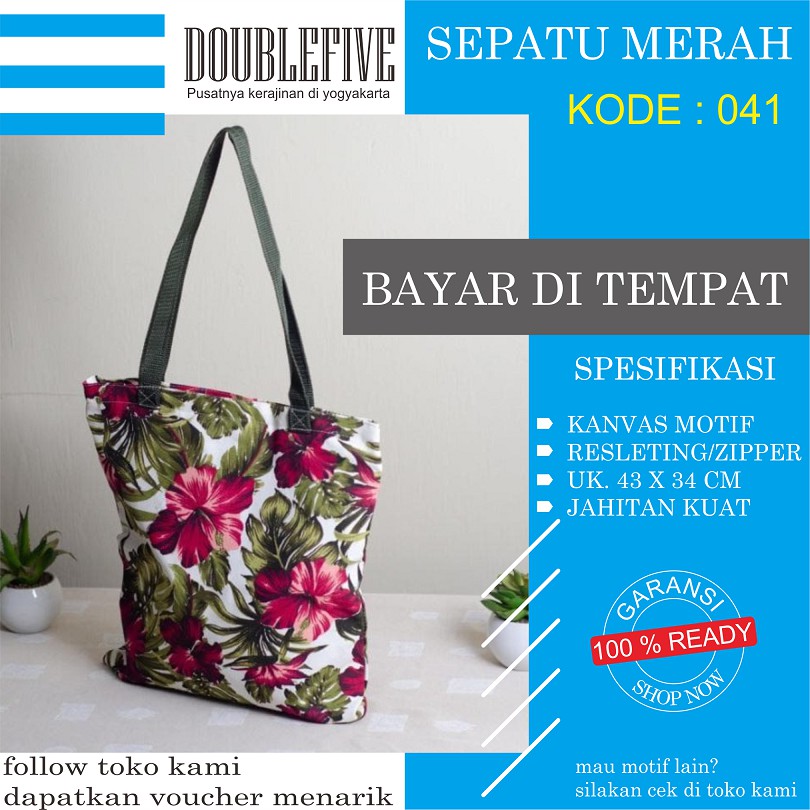 TOTE BAG WANITA TOTEBAG PRIA CANVAS MOTIF GOOD QUALITY WITH RESLETING KODE - 0041