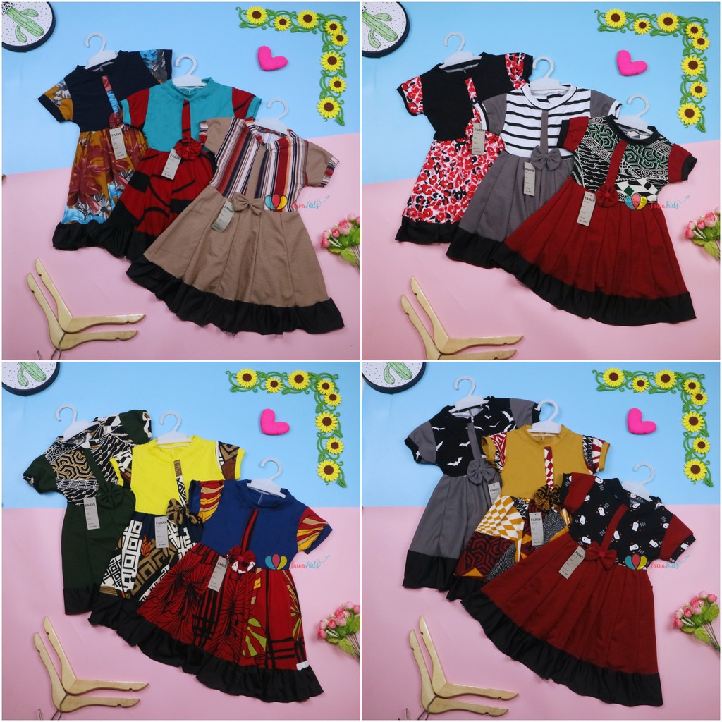 Dress Keisha uk 1-2 Tahun / Dres Lengan Anak Perempuan Baju Balita Gaun Pesta FashionKids Adem Murah