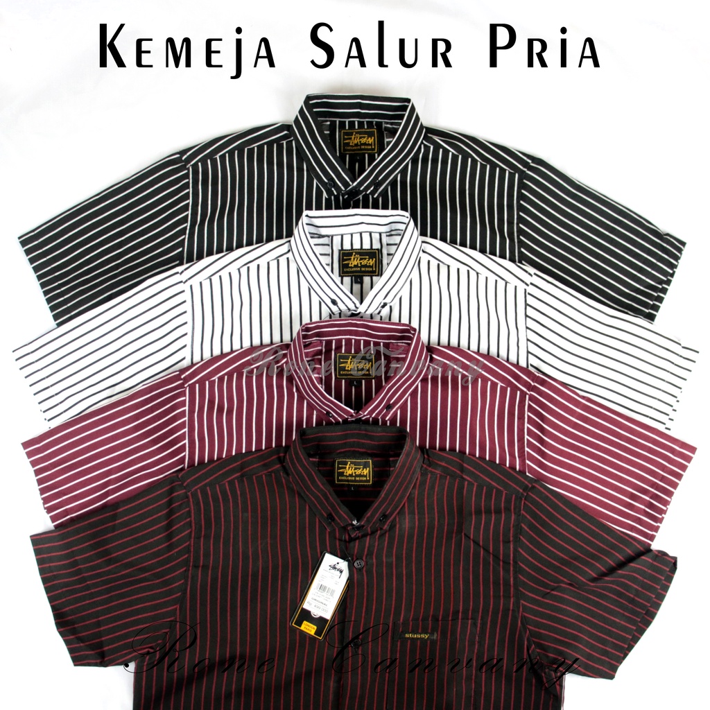 KEMEJA SALUR PRIA STRIPE LENGAN PENDEK COWOK 4559