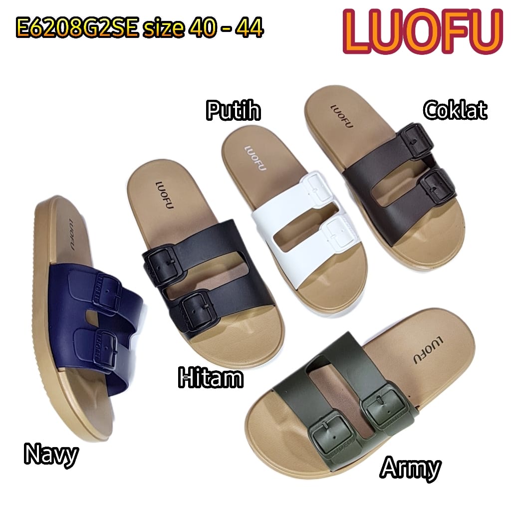 LUOFU ORIGINAL jelly sandal karet empuk murah pria selop cowok ban 2 import sendal E6208G2SE