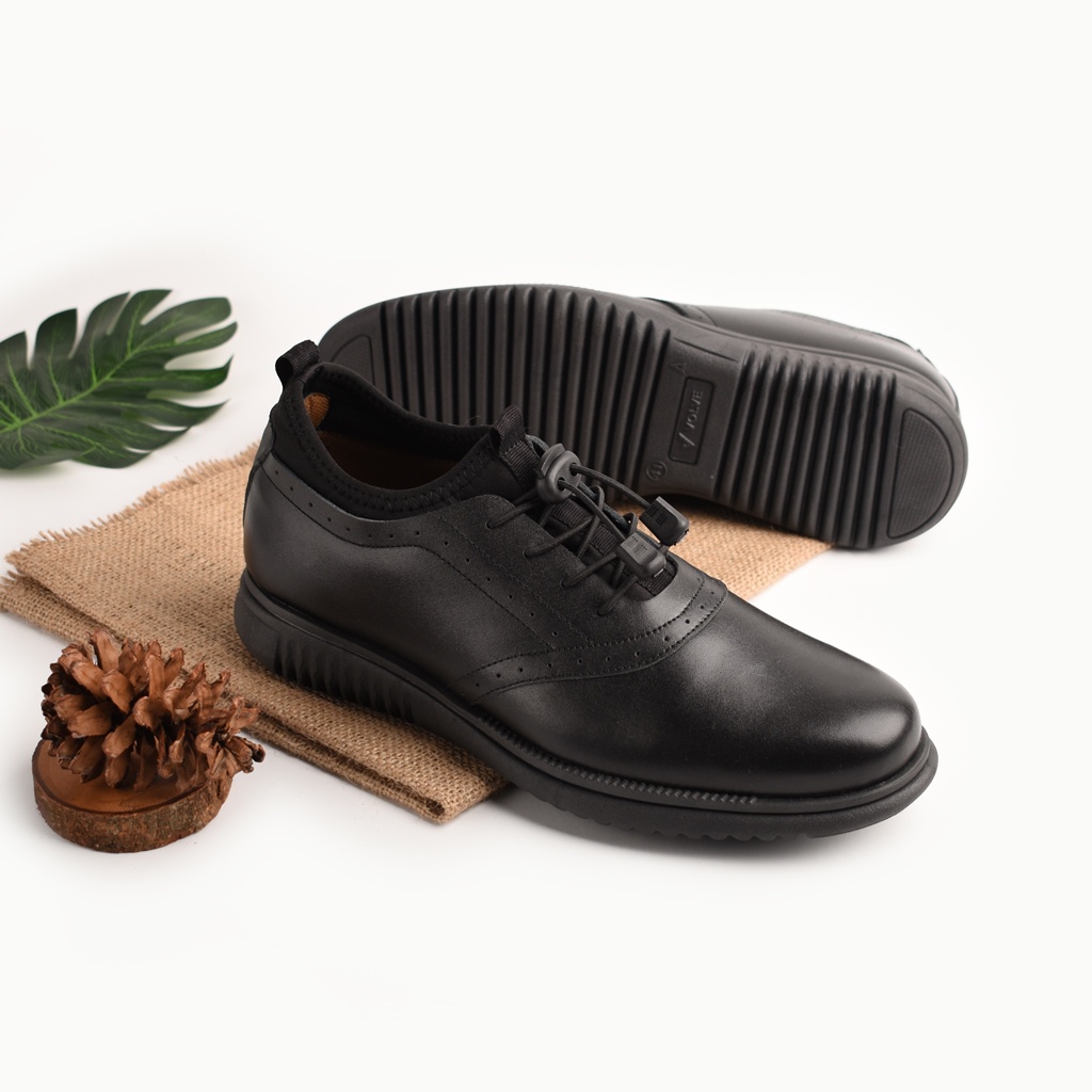 WAVE LEATHER BLACK ORIGINAL x VOLVE PROJECT Sepatu Kulit Sapi Asli Full Hitam Pria Semi Formal Pantofel Tali Kerja Kantor Dinas Resmi Guru Kantoran Pesta Undangan Kondangan Nikah Wisuda Oxford Genuine Leather Footwear Big Size Jumbo Ukuran Besar 44 Keren