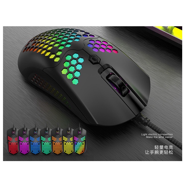 KRAKENT Mouse Gaming RGB Wired Honeycomb Lightweight High DPI