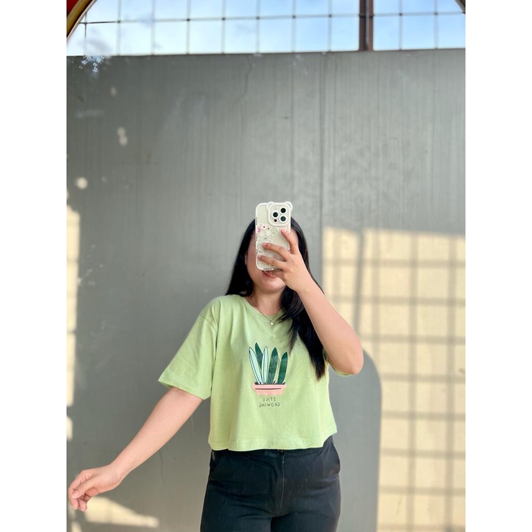 CROP OVER STILL GROWING ONECK COTTON OVERSIZE | BAJU KAOS TUMBLR CROP TEE TSHIRT KAOS KOREA FASHION WANITA