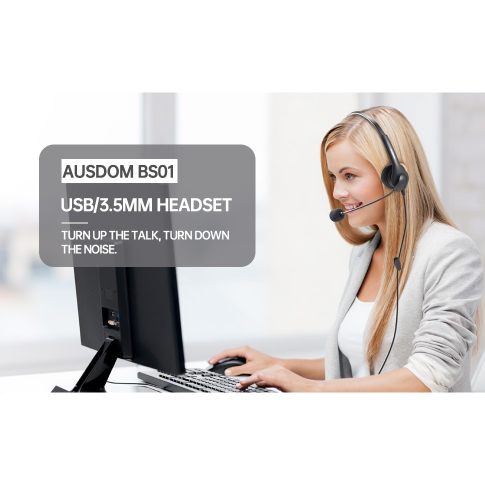 Ausdom Headset Wired 3.5mm Aux USB Mode BS01 - Headphone