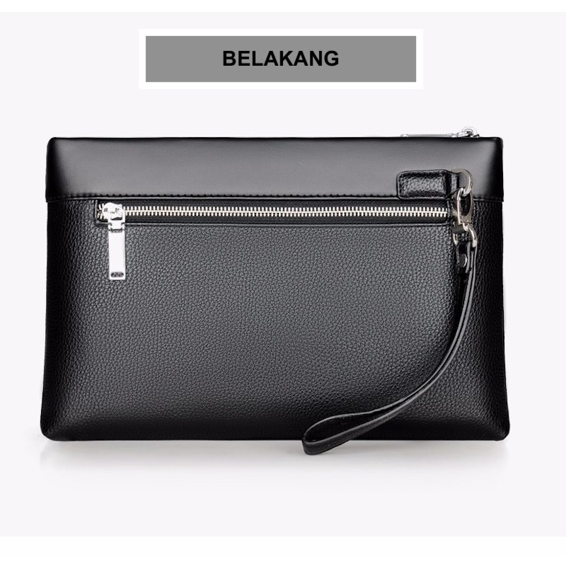 CLUTCH 596-2 DOMPET TANGAN JEPIT HANDBAG BESAR ADA TALI PENDEK MUAT IPAD BAHAN SEMI KULIT PREMIUM - NezMar