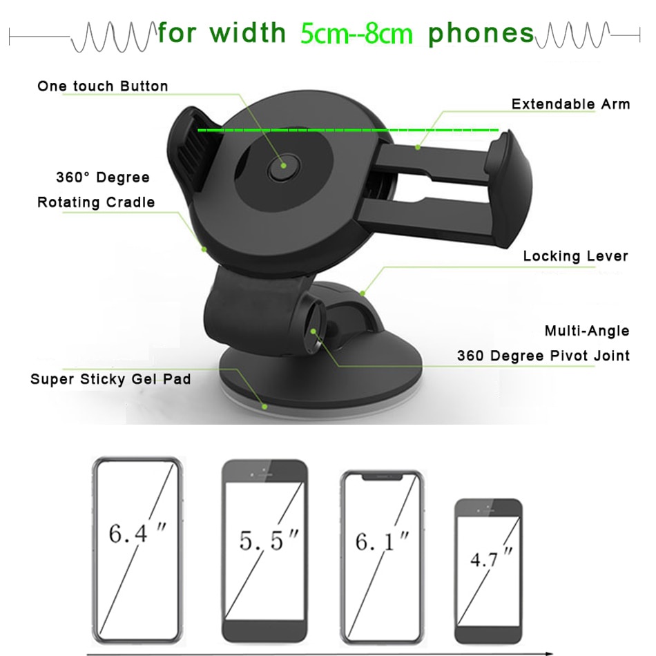 Bracket Dudukan Handphone Universal Rotasi 360 Derajat Dengan Kop Perekat Untuk Aksesoris Interior Mobil