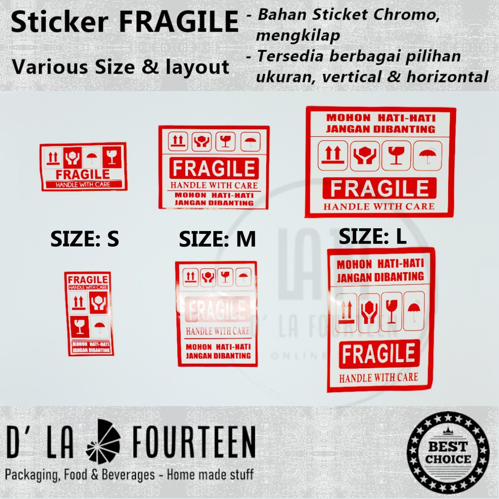 

Sticker Fragile / Stiker Fragile / Sticker Pecah Belah Ukuran S,M,L Vertical & Horizontal isi 50Pcs