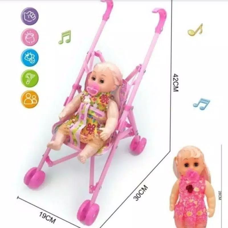 MAINAN ANAK PEREMPUAN MAINAN BONEKA BAYI STROLLER DAPAT MENANGIS