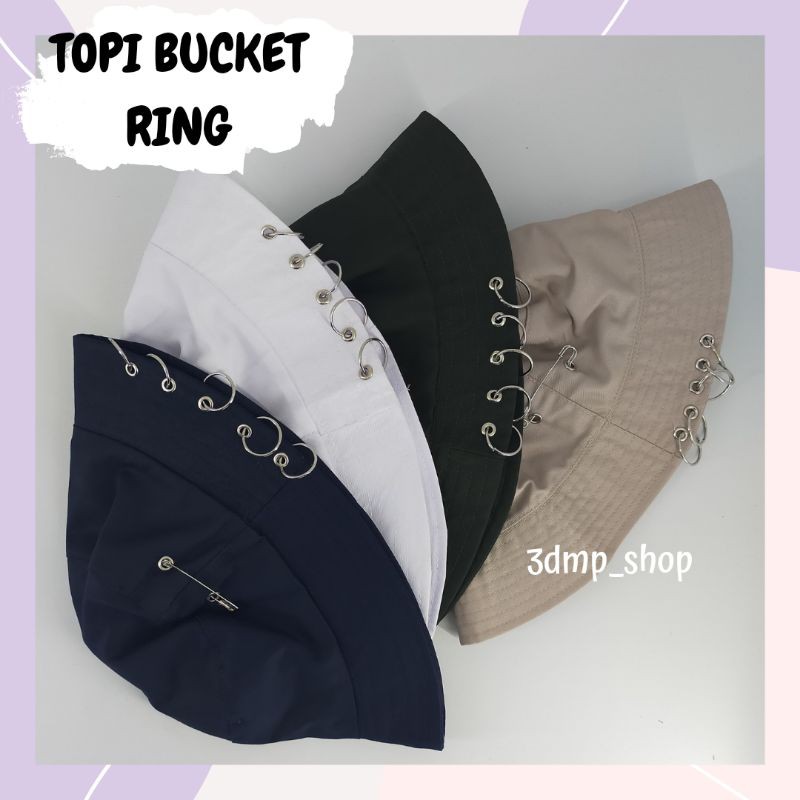 Topi bucket ring putih pink cream army navy army hijau lumut biru