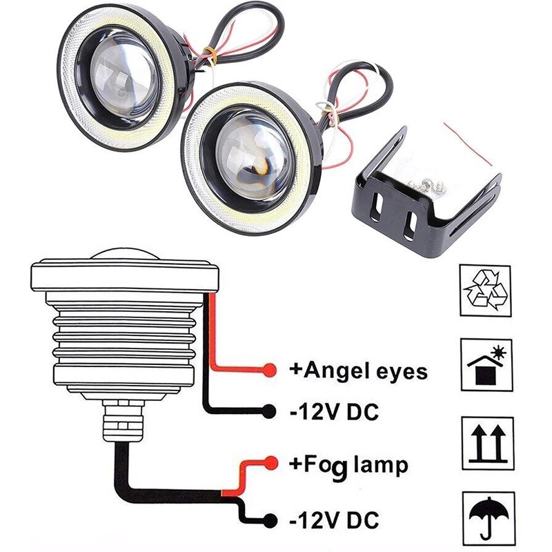 [BISA COD] Lampu Led Foglamp Angle Eyes 89mm Lensa Projector FOGLIGHT ANGEL EYES FOG LAMP LED Foglamp Mobil Universal