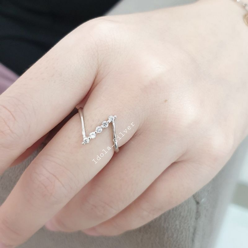 CINCIN PERAK ASLI SILVER WANITA 925 LAPIS EMAS PUTIH MODEL ZIG-ZAG PERMATA+ POLOS - PERHIASAN PERAK WANITA ASLI