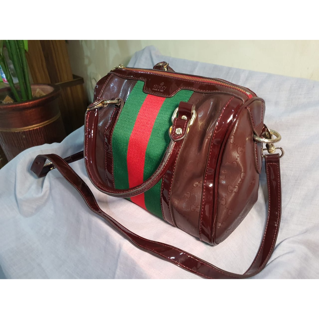 Tas Selempang Gucci Sling Bag Wanita Coklat Strip Hijau Merah Impor Elegan Mewah - Fido Collection