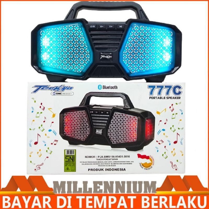 SPEAKER BLUETOOTH TECKYO 777C LED SPEAKER PORTABLE WIRELESS FM RADIO USB ANTENA
