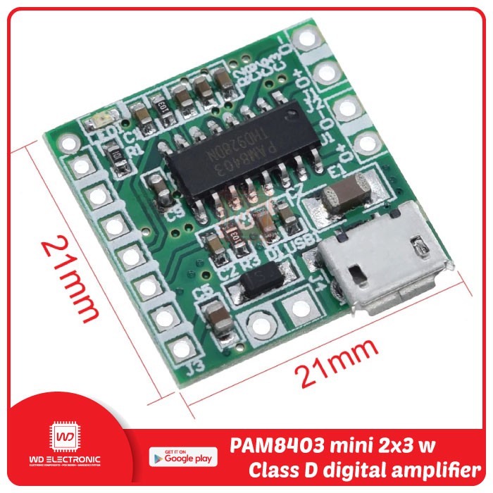 PAM8403 DC 5V Mini Class D 2x3W with MicroUSB