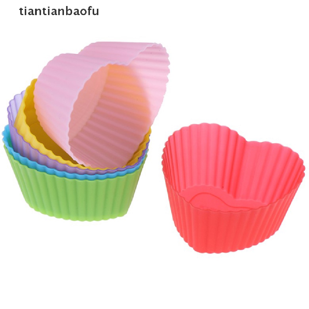 6 Pcs Cetakan Cupcake Muffin Bentuk Hati Bahan Silikon Tahan Lama Reusable