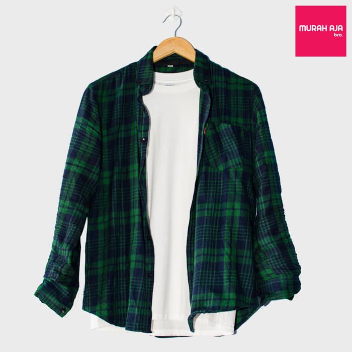 JaketPria SweaterKemeja Flannel Cowok / Baju Flannel Pria - Green