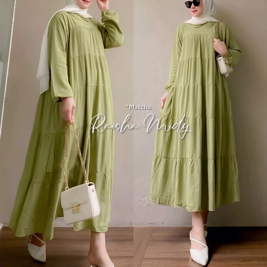 RAISHA MIDI DRESS BL KAIN KATUN RAYON LD 110 CM PB 125 CM MIDI DRES TERBARU MODEL POLOS DAN NYAMAN DI PAKAI BAJU DRES KEKINIAN SIMPLE DAN HARGA MURAH BAJU MIDI DRES 2022