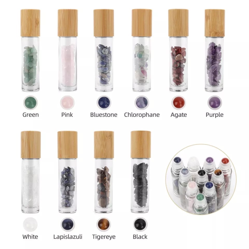 botol Gemstone roll on batu giok /  botol kaca roll on gemstone / Botol roller batu kristal tutup ba
