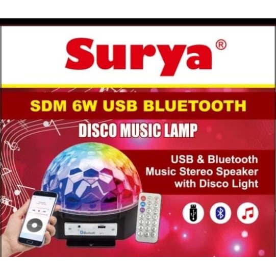 Lampu Disco SDM 6 Watt USB Speaker Bluetooth Surya