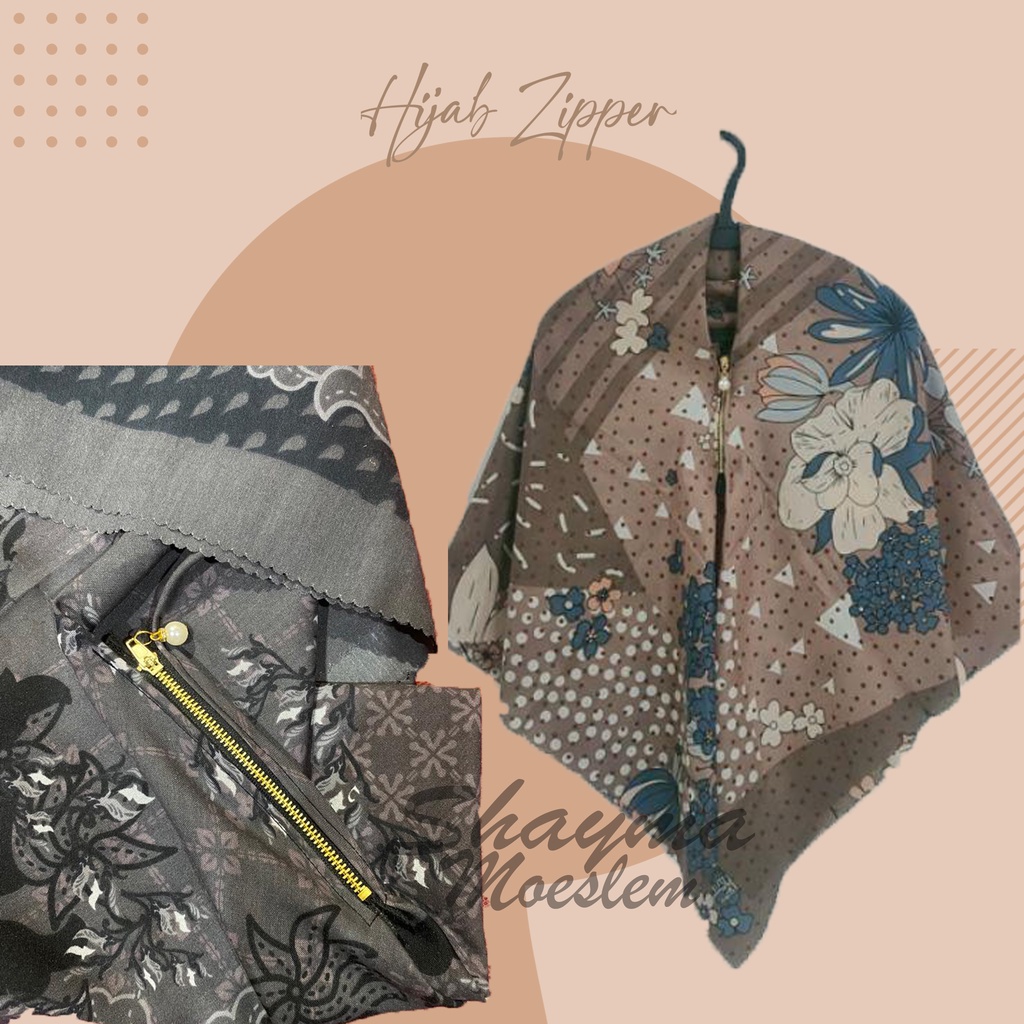 Segiempat Motif Instan Resleting Dagu / Hijab Zipper Motif Segiempat Instan