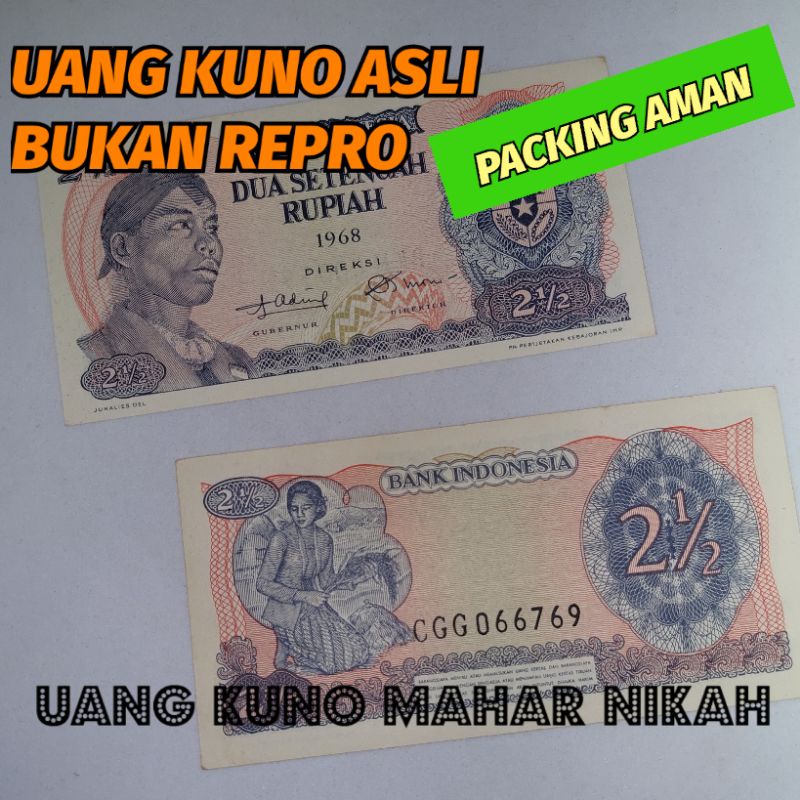 (ORIGINAL GRESS) Uang Kuno 2.5 Sudirman 1968/ Uang Kertas 2.5 Rupiah Jendral Sudirman