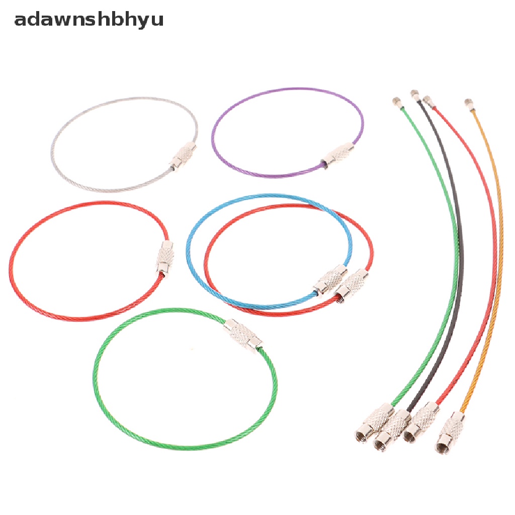 Adawnshbhyu 10Pcs Stainless Steel Gantungan Kunci Tali Kawat Cable Loop Screw Lock Gadget Ring