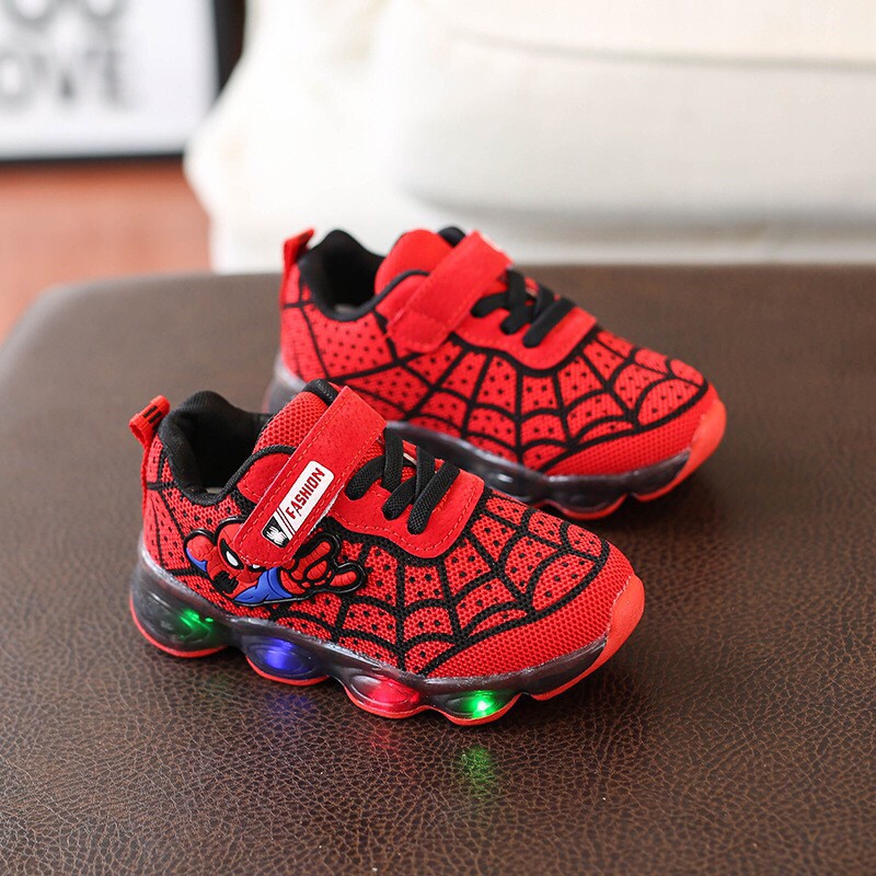 SEPATU ANAK LAKI-LAKI SNEAKER SPIDER  LABA-LABA LAMPU LED SIZE 21-36 USIA 1-9 TAHUN