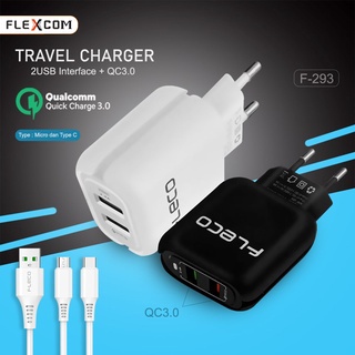 Charger FLECO F-293 Dual Port Output Usb Cas High Speed Fast Charging QC 3.0A Kabel Micro Type c