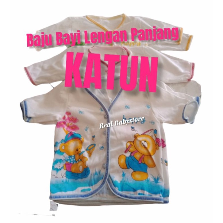 6Pcs Baju Bayi Lengan Panjang putih sablon baru lahir