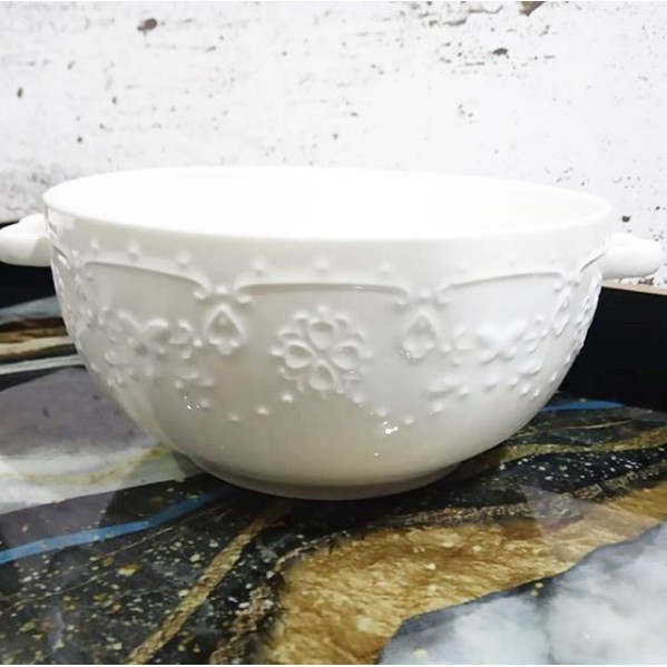 MANGKOK PANCI KERAMIK IMPOR MOTIF SHABBY PUTIH/BOWL KERAMIK/MANGKUK SUP