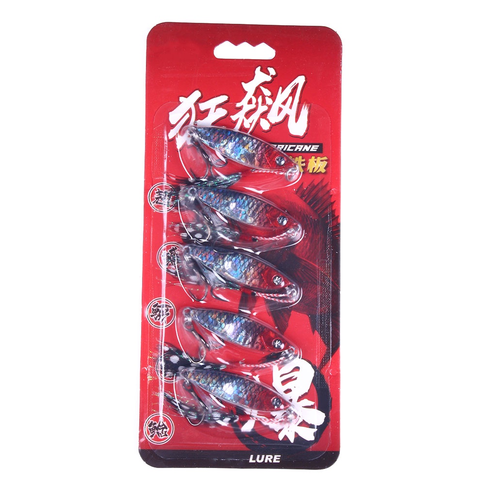 5pcs Umpan Pancing Jigging Metal Dengan Kail Treble / Single + Bulu Ukuran 14G / 4.8CM