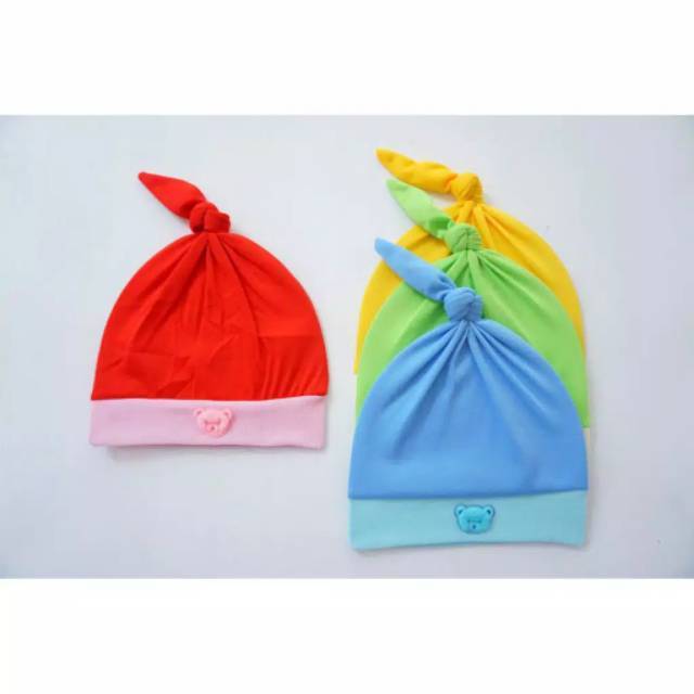 Topi kuncung polos / motif bayi newborn