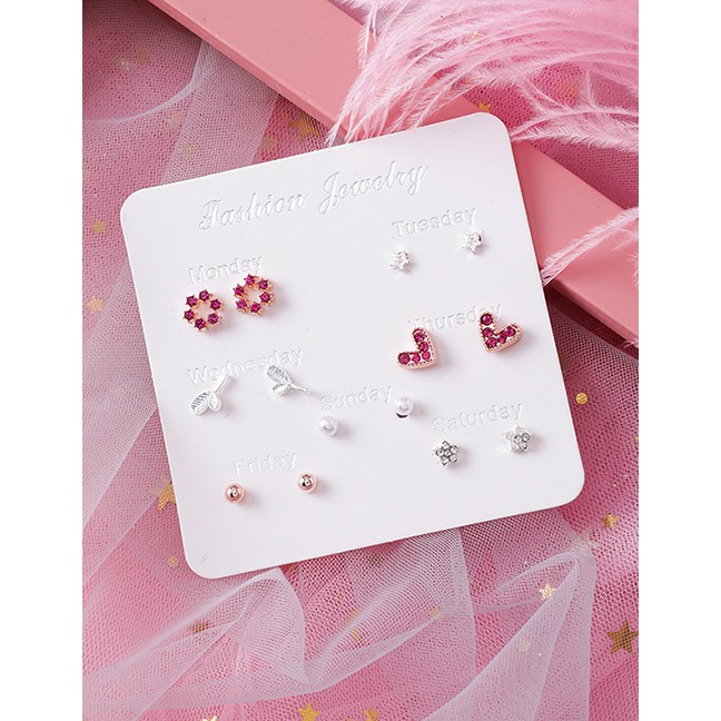 LRC Anting Set Fashion Platinum Star Moon Feather Dolphin Stud Set D63746