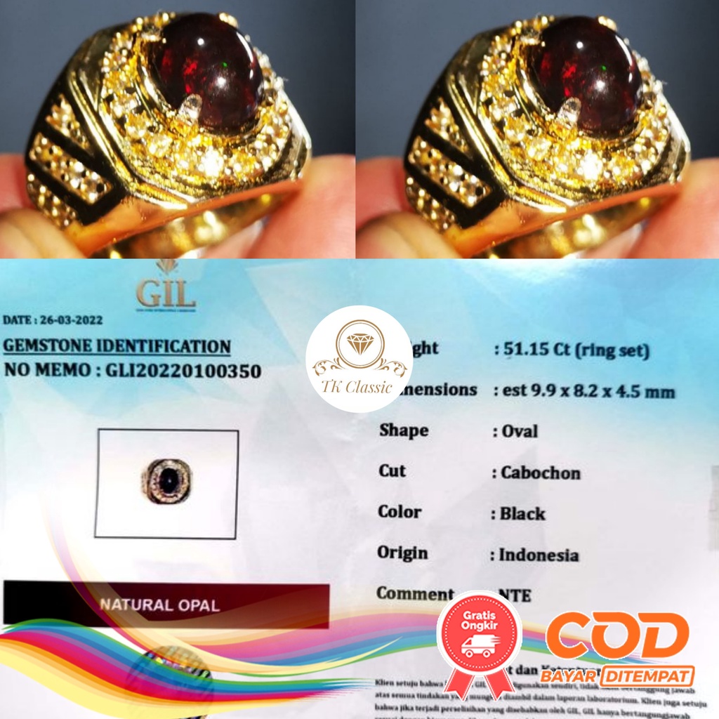 NATURAL BATU PERMATA BLACK OPAL BANTEN KEMBANG JARONG INCLUDE MEMO GIL GEMS LAB