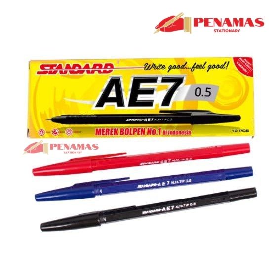 

[PENAMAS] BALLPOINT / PULPEN STANDARD AE7 HITAM / BIRU / MERAH 0.5mm (1PCS)