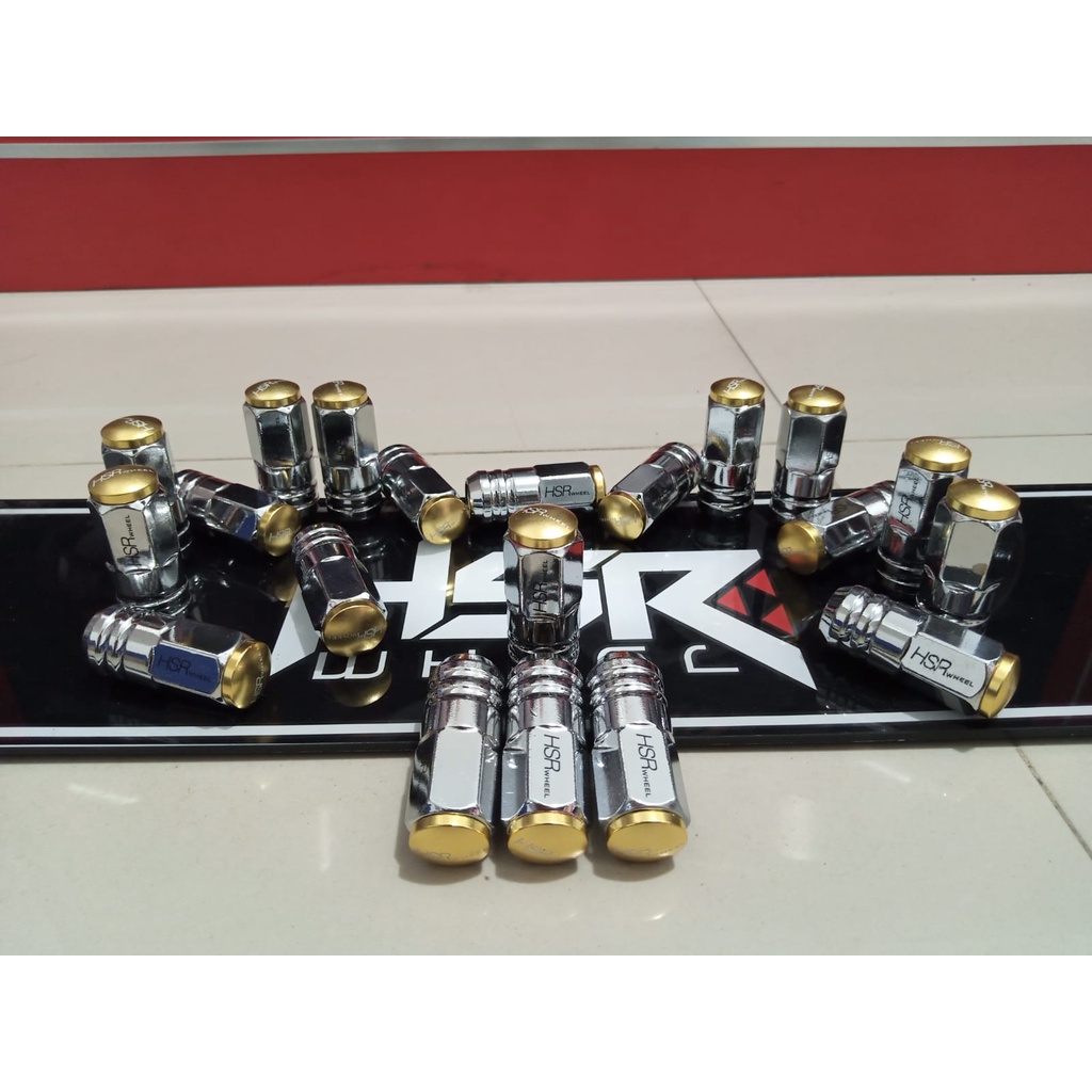 MUR BAUT RODA VARIASI HSR WARNA GOLD 1,5 BUAT MOBIL AVANZA XENIA RUSH TERIOS ALPHARD CAMRY CITY DLL