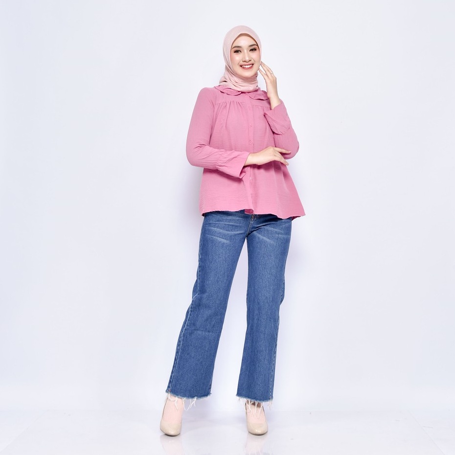 KEMEJA BLOUSE KERAH REMPEL HANSA SWAL KRINKLE SHIRT PREMIUM SHIRT B386