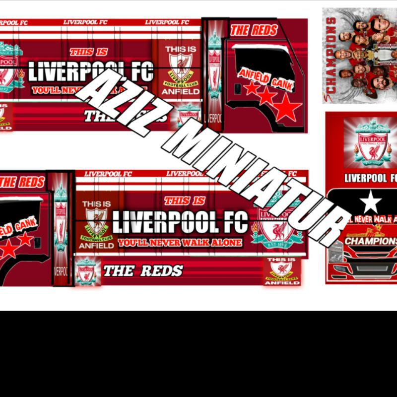 Lembaran sticker pola miniatur truck modifikasi Liverpool fc