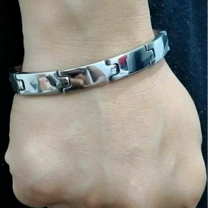 Gelang Baja Besi putih plat polos / gelang stainless pria tidak karat Dijamin