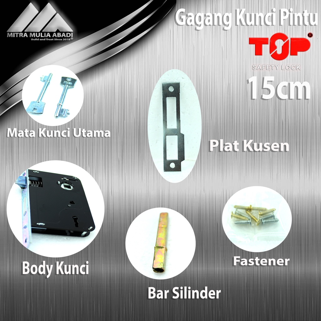 Gagang Kunci Pintu Silinder Full set 15cm Gold non Silinder