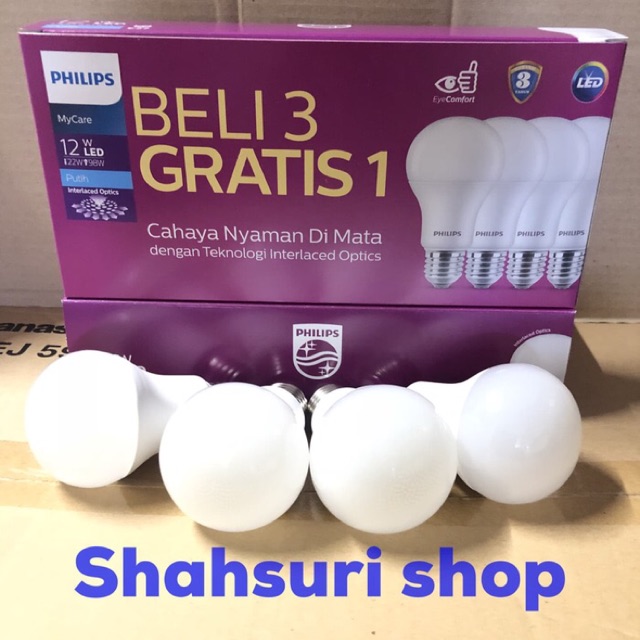 LAMPU PHILIPS PAKET LED MYCARE 12W 12 W WATT BELI 3 GRATIS 1 PUTIH